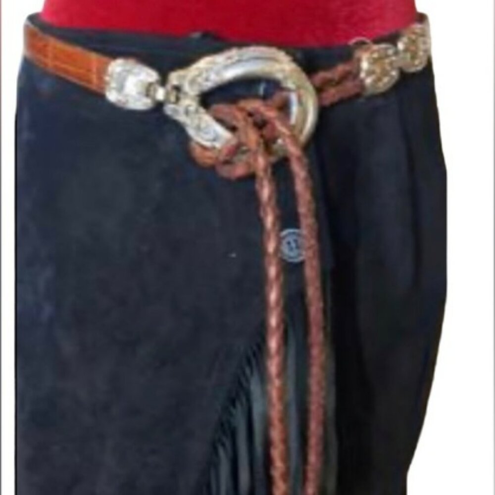 Brighton brown braided leather belt with silver buckle and embellishments OS